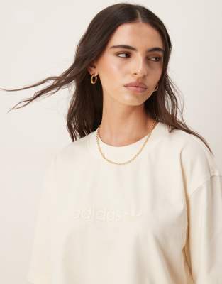 [adidas Originals] adidas Originals linear logo oversized t-shirt in cream-White L Cream white