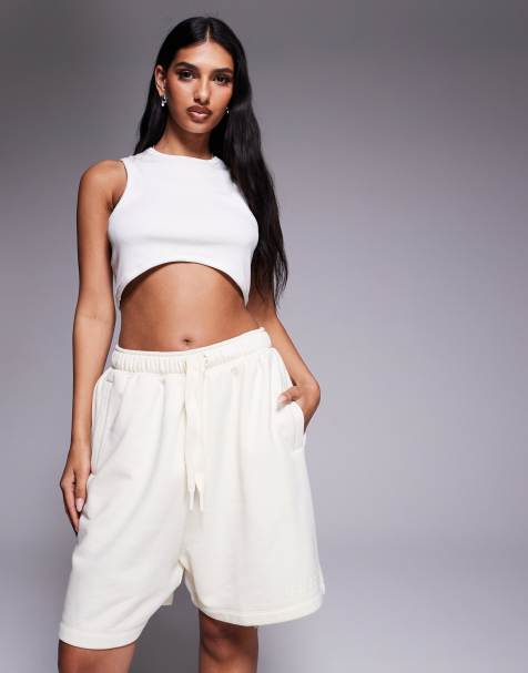 adidas Originals linear logo sweat shorts in cream - view 1