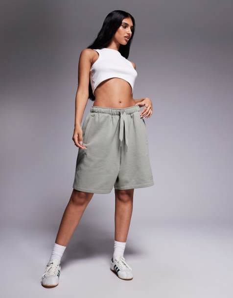adidas Originals linear logo sweat shorts in khaki - view 1