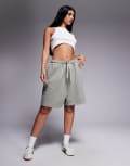 [adidas Originals] adidas Originals linear logo sweat shorts in khaki-Green L silver pebble