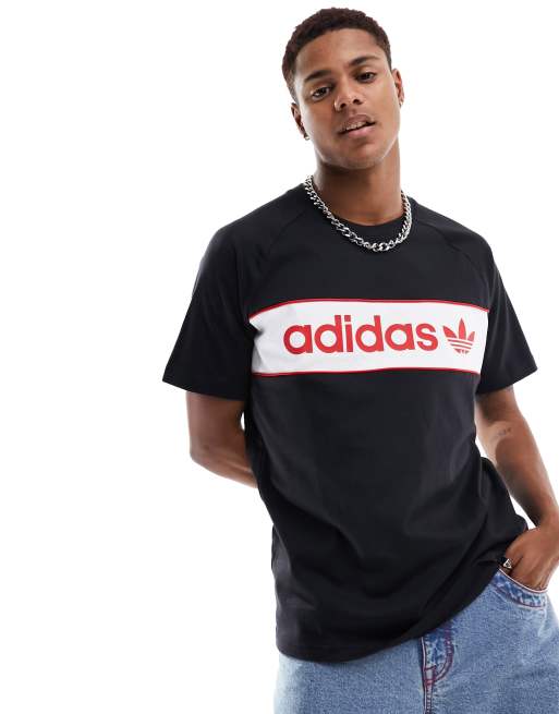 adidas Originals linear logo t shirt in black white and red