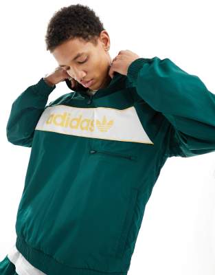 adidas Originals linear logo windbreaker in dark green and yellow