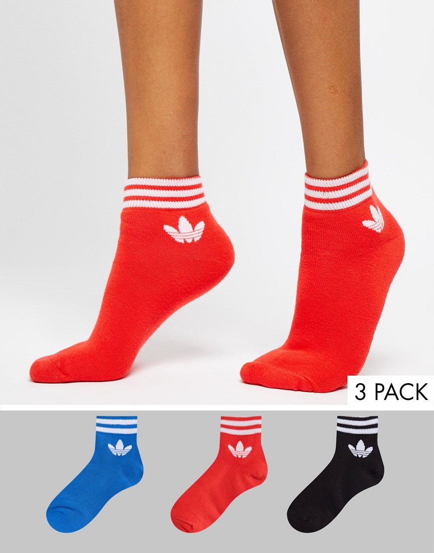 Adidas Originals Liner Sock 3 Pack In Red Blue And Black-Multi