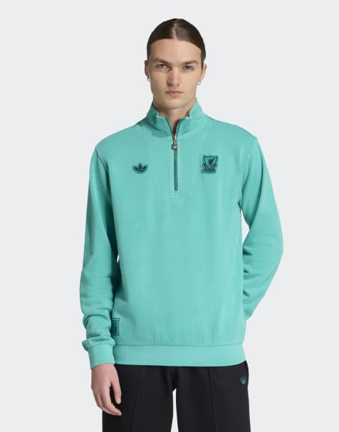 adidas Originals Liverpool fc terrace icons half-zip top in sea green - view 1