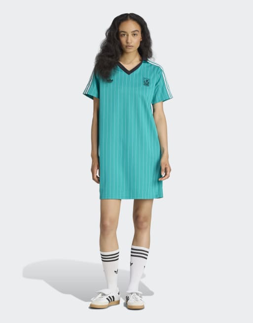 adidas Originals - Liverpool FC - Terrace Icons - Jurk in zeegroen / wit