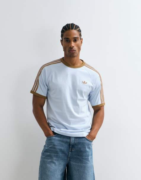 adidas – Originals – Ljusblå t-shirt med 3 ränder - view 1