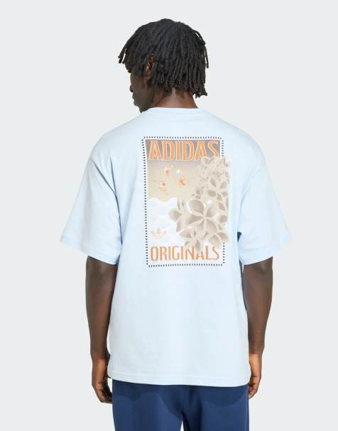 adidas Originals – Ljusblå t-shirt med rund halsringning och somrigt tryck - view 1