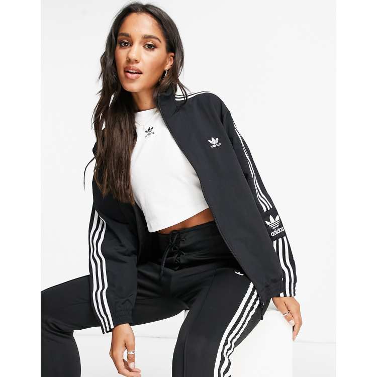 Adidas original three stripe track jacket with vintage logo in black sale