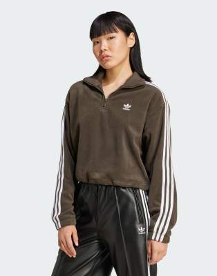 adidas Originals - Lockeres Sweatshirt aus Polarfleece in Grün mit kurzem Reißverschluss