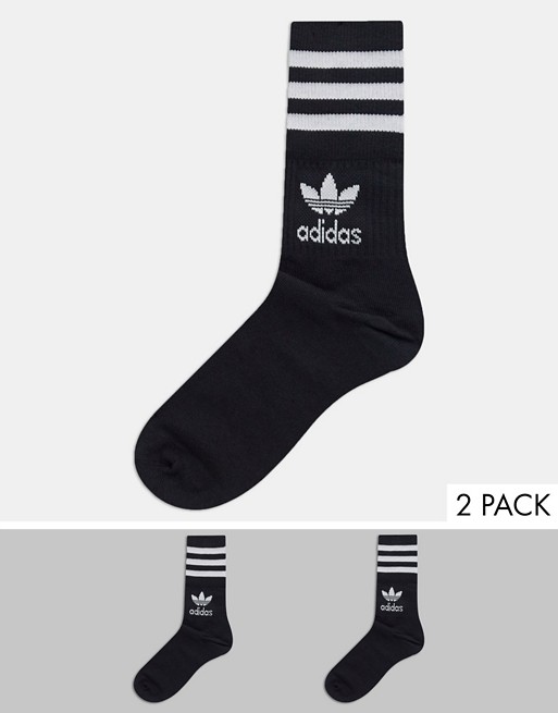 adidas Originals logo 2 pack crew socks in black