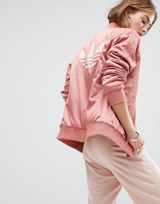 adidas Originals Logo Back Bomber Jacket In Dusky Pink | ASOS