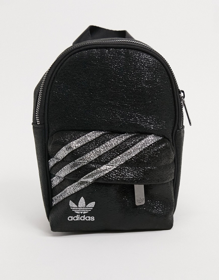 Adidas Originals logo mini backpack in black glitter