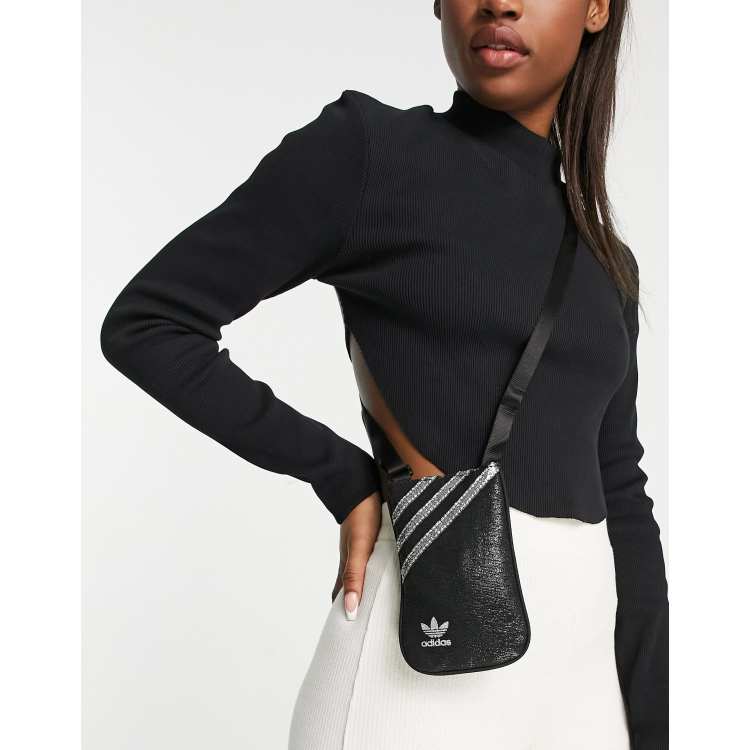 adidas Originals logo mini pouch bag in black glitter ASOS