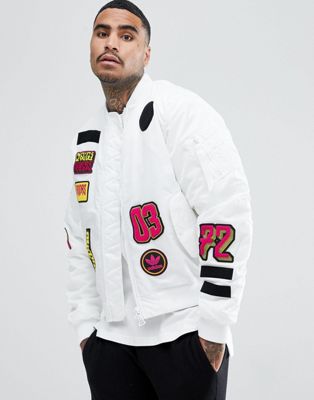 adidas Originals Logo Padded Patch Bomber Jacket In White BR7149 | ASOS