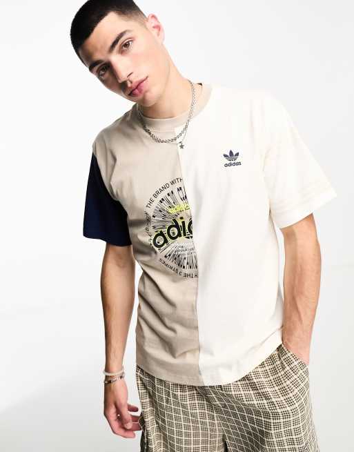 adidas Originals Logo Play half split T-shirt in and white ASOS