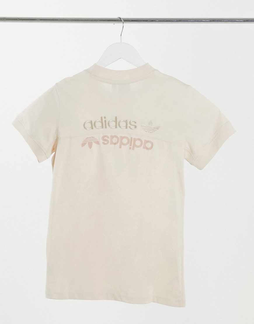 Adidas Originals logo ryv crew neck t-shirt in off white-beige
