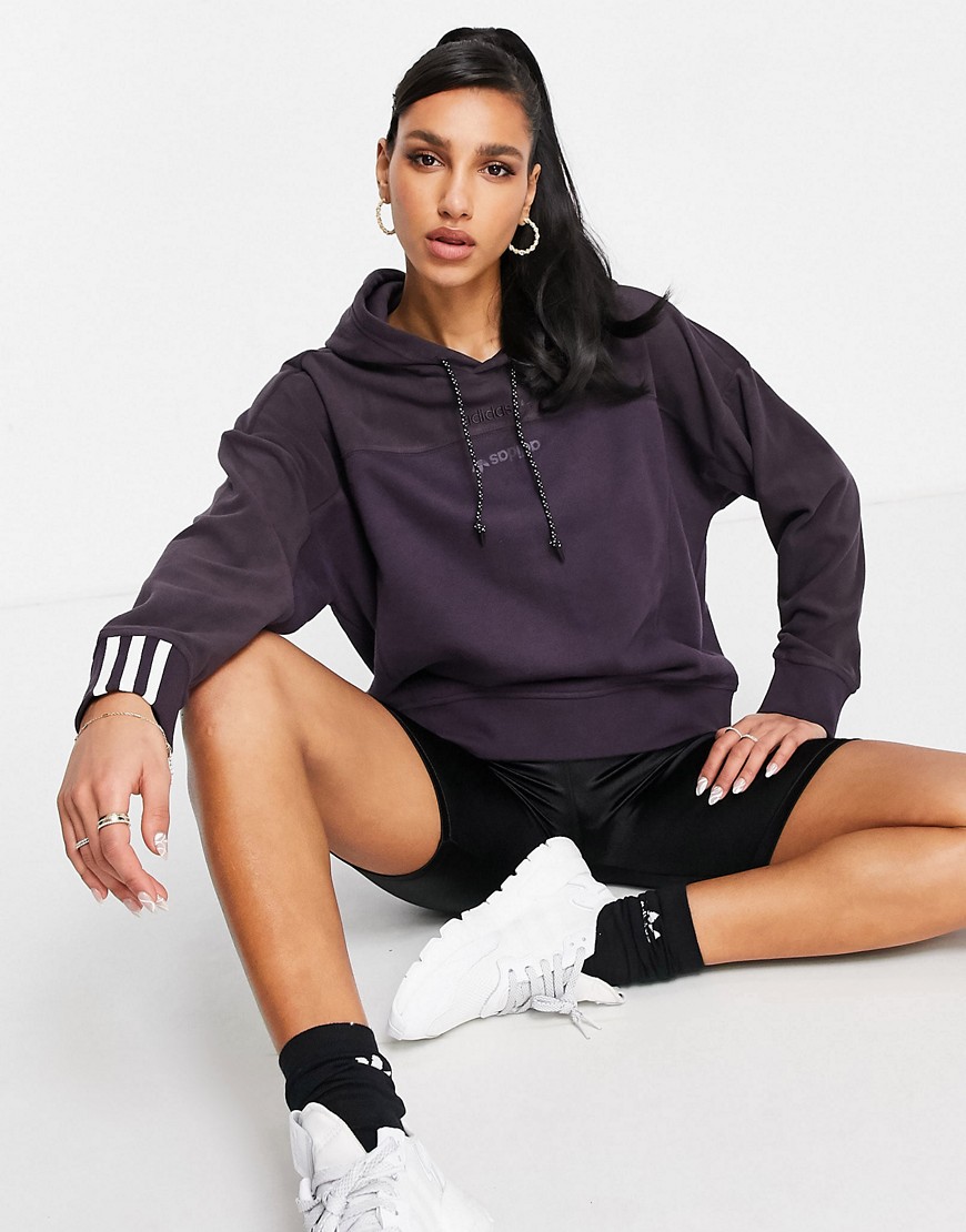Adidas Originals logo RYV quarter zip hoodie in dark purple