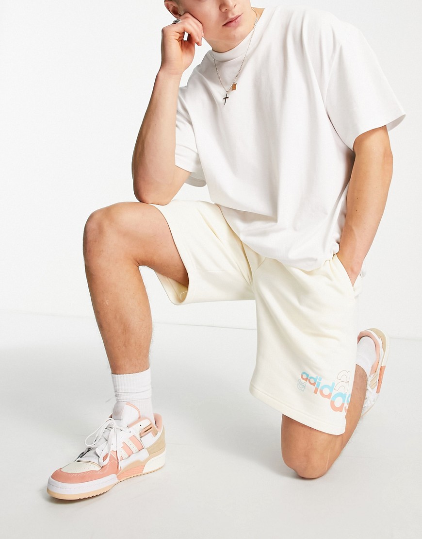 Adidas Originals logo shorts in off white-Neutral
