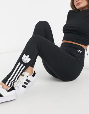 adidas originals three stripe leggings with vintage logo in black