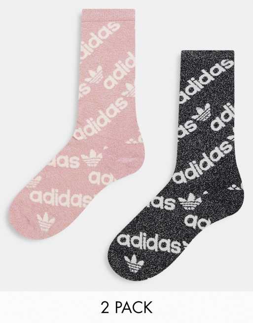 adidas Originals – Logomania – 2er-Pack Socken in Schwarz und Rosa mit Logomuster