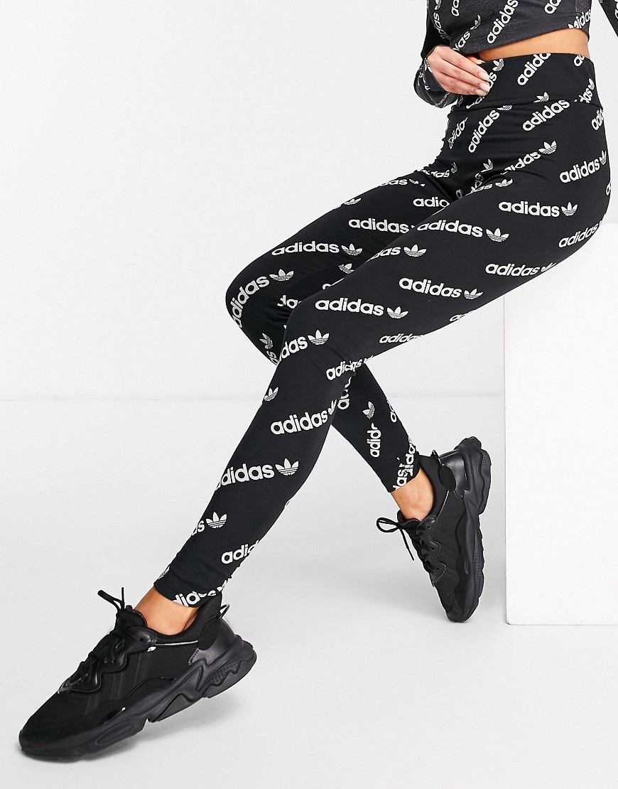 Adidas Originals Plus 'logomania' Repeat Logo Leggings In Black