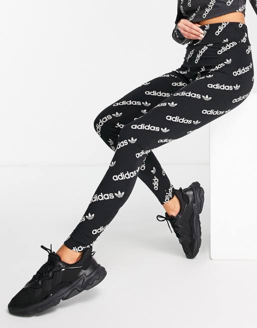 Women Adidas Must Have Stacked Logo Black Athletic Leggings NEW