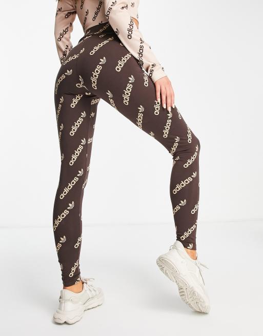 adidas Originals 'Logomania' repeat logo leggings in brown