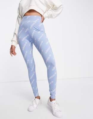 Adidas Originals Plus 'logomania' Repeat Logo Leggings In Light Blue