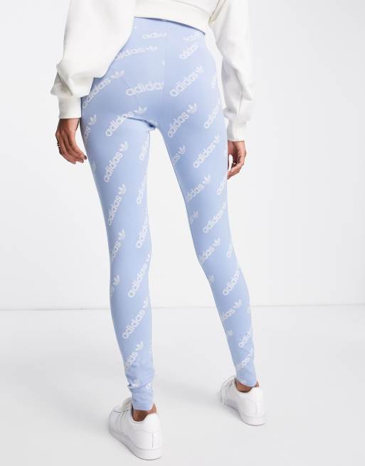 adidas Originals 'Logomania' repeat logo leggings in light blue