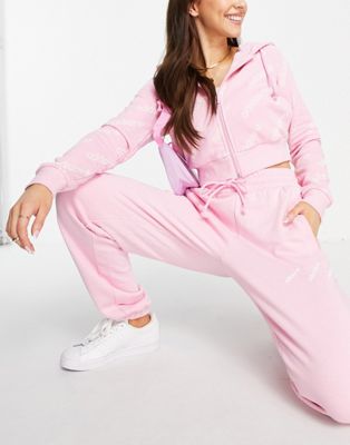 adidas Originals 'Logomania' repeat logo zip hoodie in pink - ASOS Price Checker