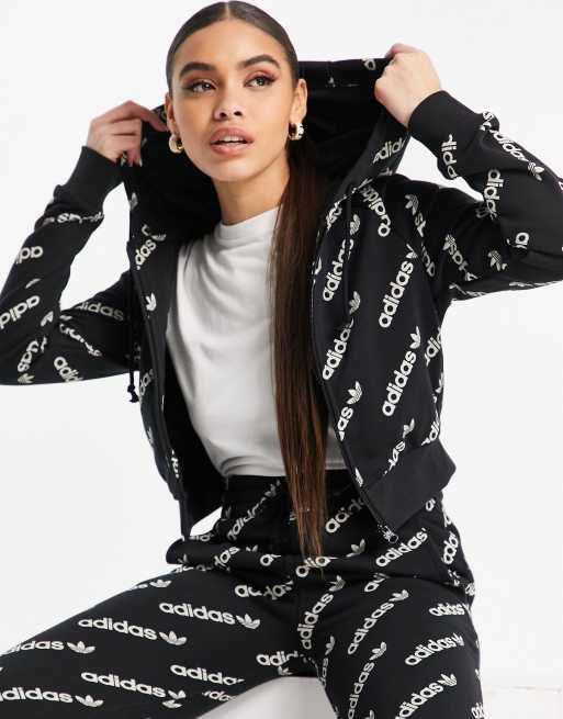 adidas Originals - Logomania - Sort hættetrøje med lynlås og gennemgående logoprint