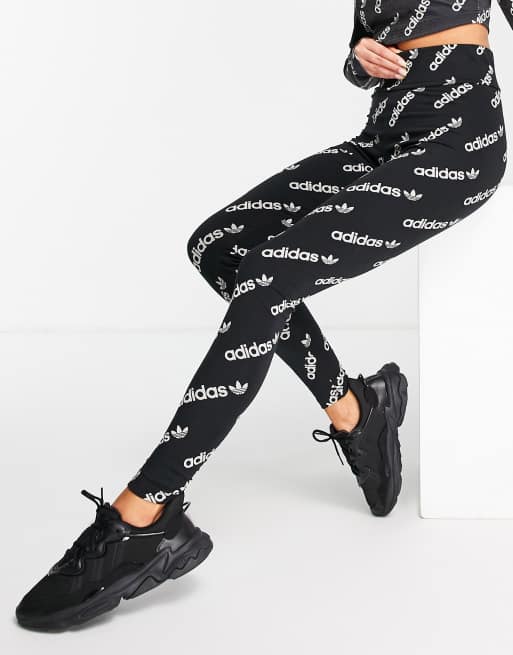 adidas Originals – Logomania – Svarta leggings med upprepade loggor