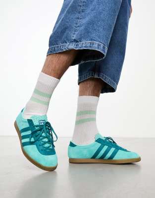 adidas Originals London gum sole trainers in flash aqua - ASOS Price Checker