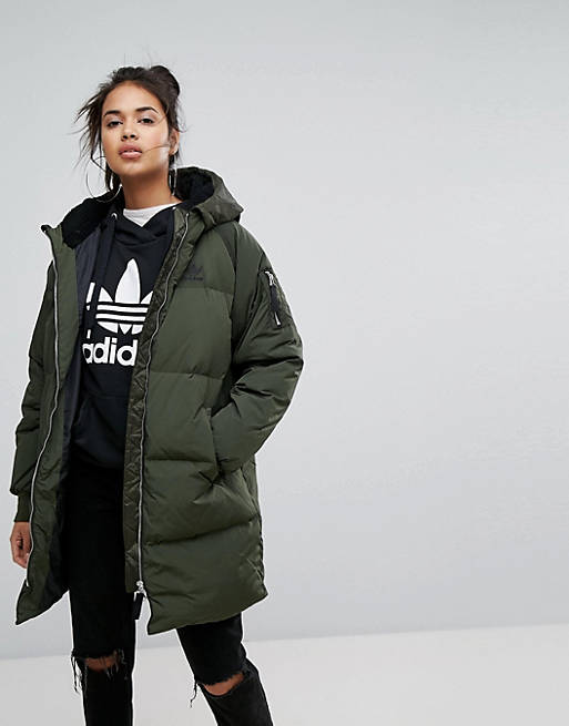 Adidas Originals Long Bomber Jacket In Khaki