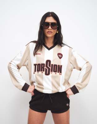 adidas Originals long sleeve 96 jersey in off white and stone