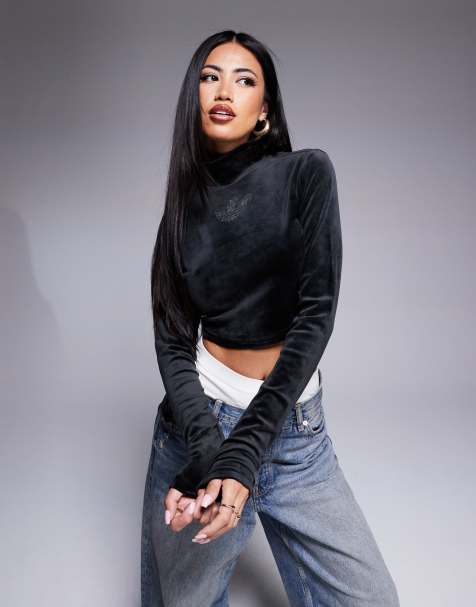adidas Originals long sleeve high neck top with diamante trefoil - view 1