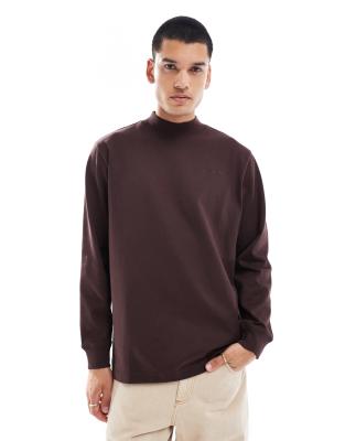 adidas Originals adidas Originals long sleeve mock neck t-shirt in shadow brown