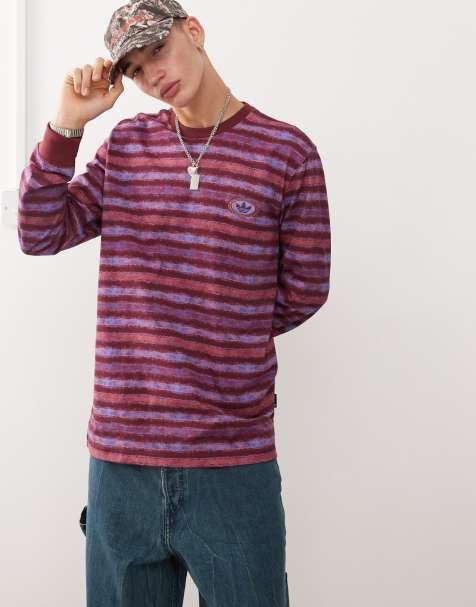 adidas Originals long sleeve striped t-shirt in burgundy and blue