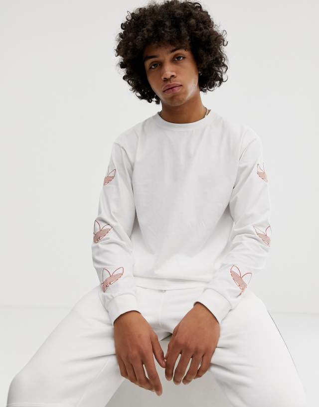 adidas Originals Long Sleeve T-Shirt with Trefoil arm print in white