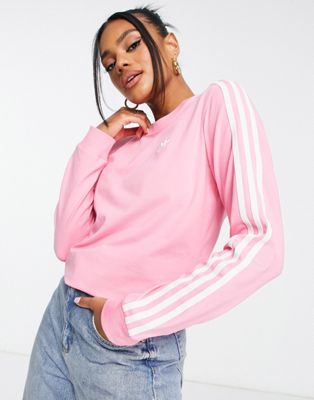 adidas Originals long sleeve three stripe t-shirt in pink