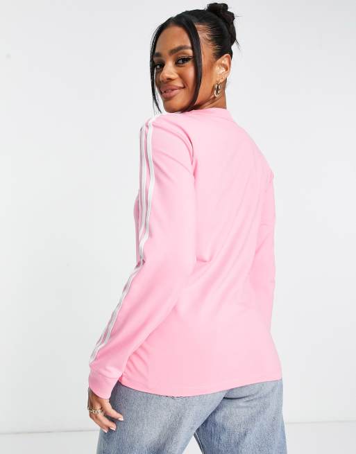 Adidas originals three stripe best sale long sleeve top in pink