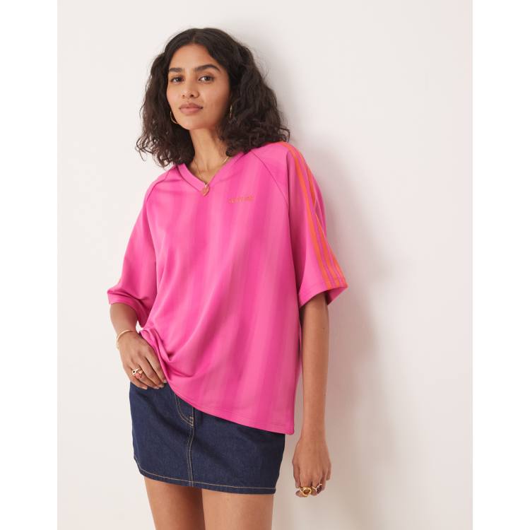 adidas Originals Loose linear tee in semi lucid fuchsia | ASOS