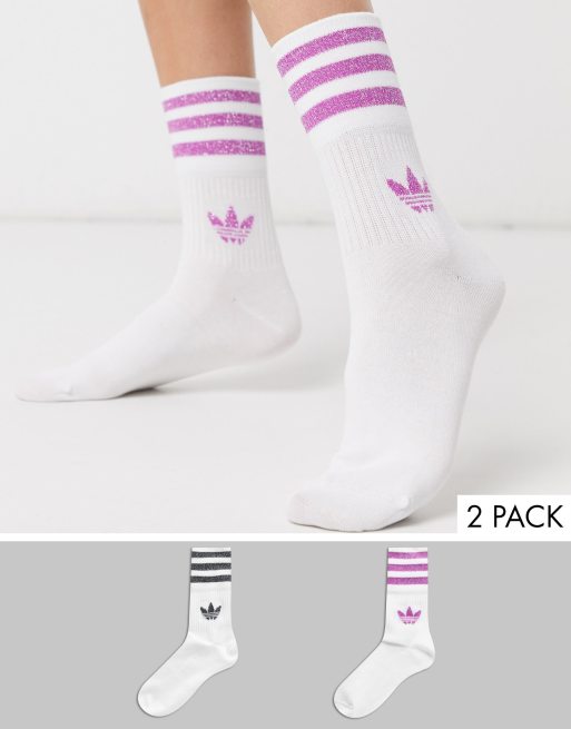 adidas Originals Lot de 2 paires de chaussettes basses paillettes Rose et argent