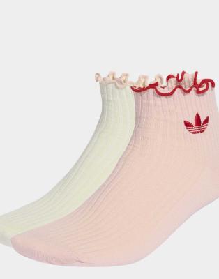 adidas Originals - Lot de 2 paires de chaussettes à volants - Blanc crème et rose sable
