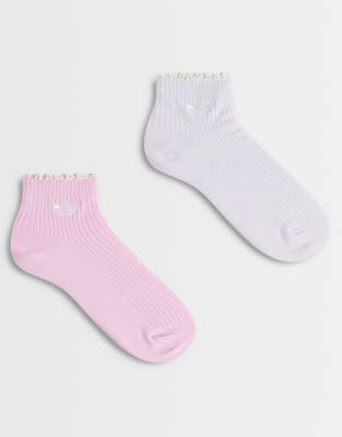 adidas Originals - Lot de 2 paires de chaussettes à volants - Rose et violet