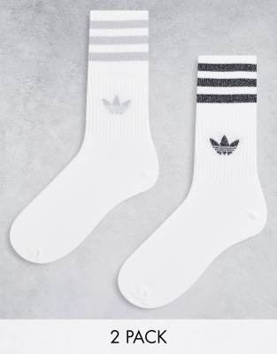 adidas Originals - Lot de 2 paires de chaussettes mi-hautes pailletées - Blanc/argenté