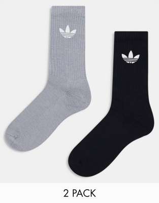 adidas Originals 2 pack crew socks in black and grey - ASOS Price Checker