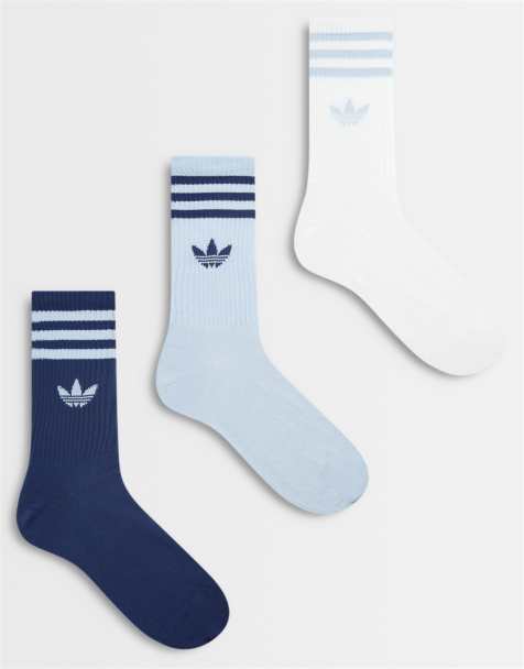 adidas Originals - Lot de 3 paires de chaussettes ras de cou à 3 bandes - Bleu et bleu marine - view 1