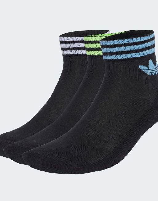 adidas Originals - Lot de 3 paires de chaussettes à 3 bandes - Noir/bleu cendré/vert