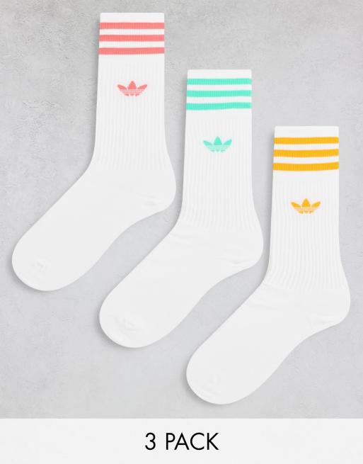 adidas Originals - Lot de 3 paires de chaussettes à trois bandes colorées - Blanc